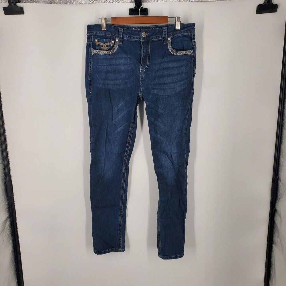 Rebel & Soul Jeans Womens 15 Blue Skinny Embellished Pockets Rhinestone Denim